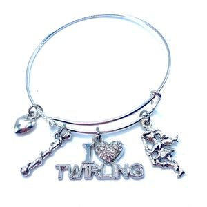 Majorette Charm Bracelet Baton Twirler  I Love Twirling